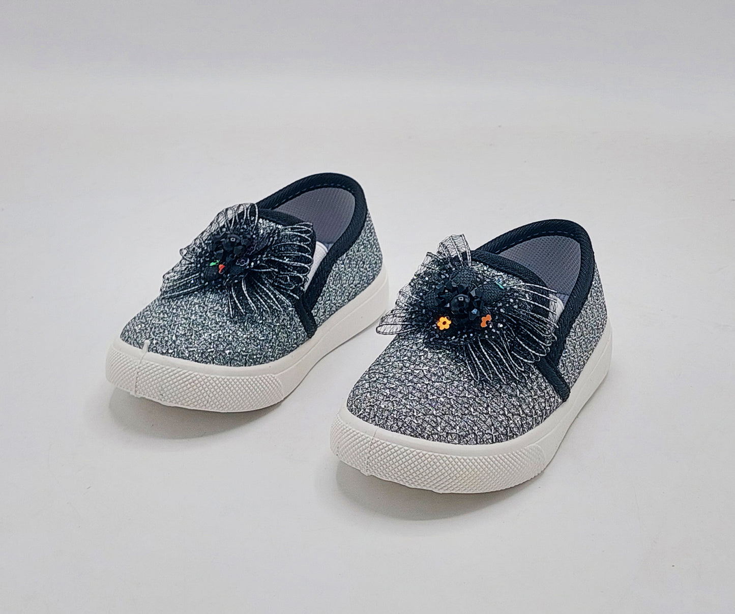 Beautiful Design Fancy Look Canvas Shoes for Kids Girls - 007 (Black)