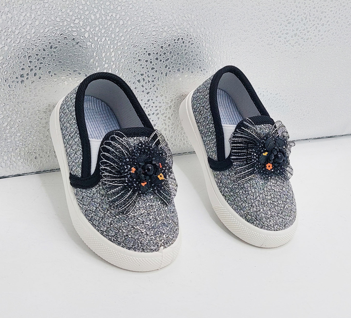 Beautiful Design Fancy Look Canvas Shoes for Kids Girls - 007 (Black)