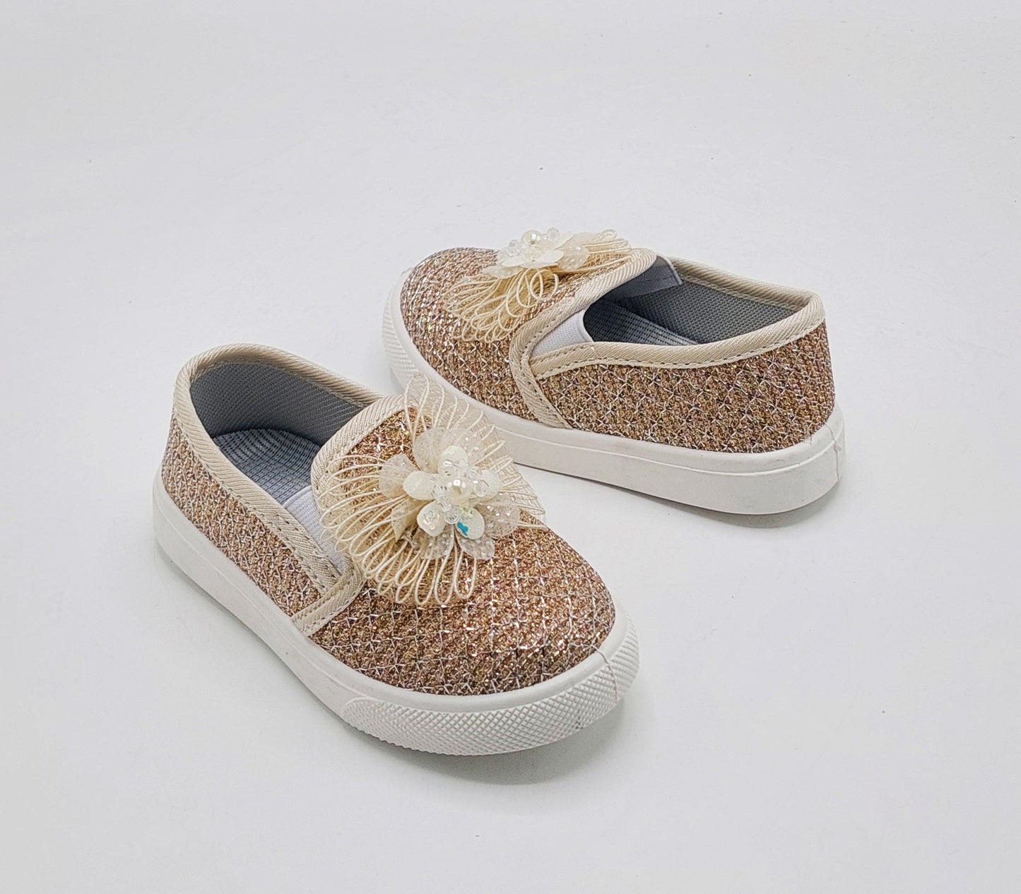 Beautiful Design Fancy Look Canvas Shoes for Kids Girls - 007 (Beige)