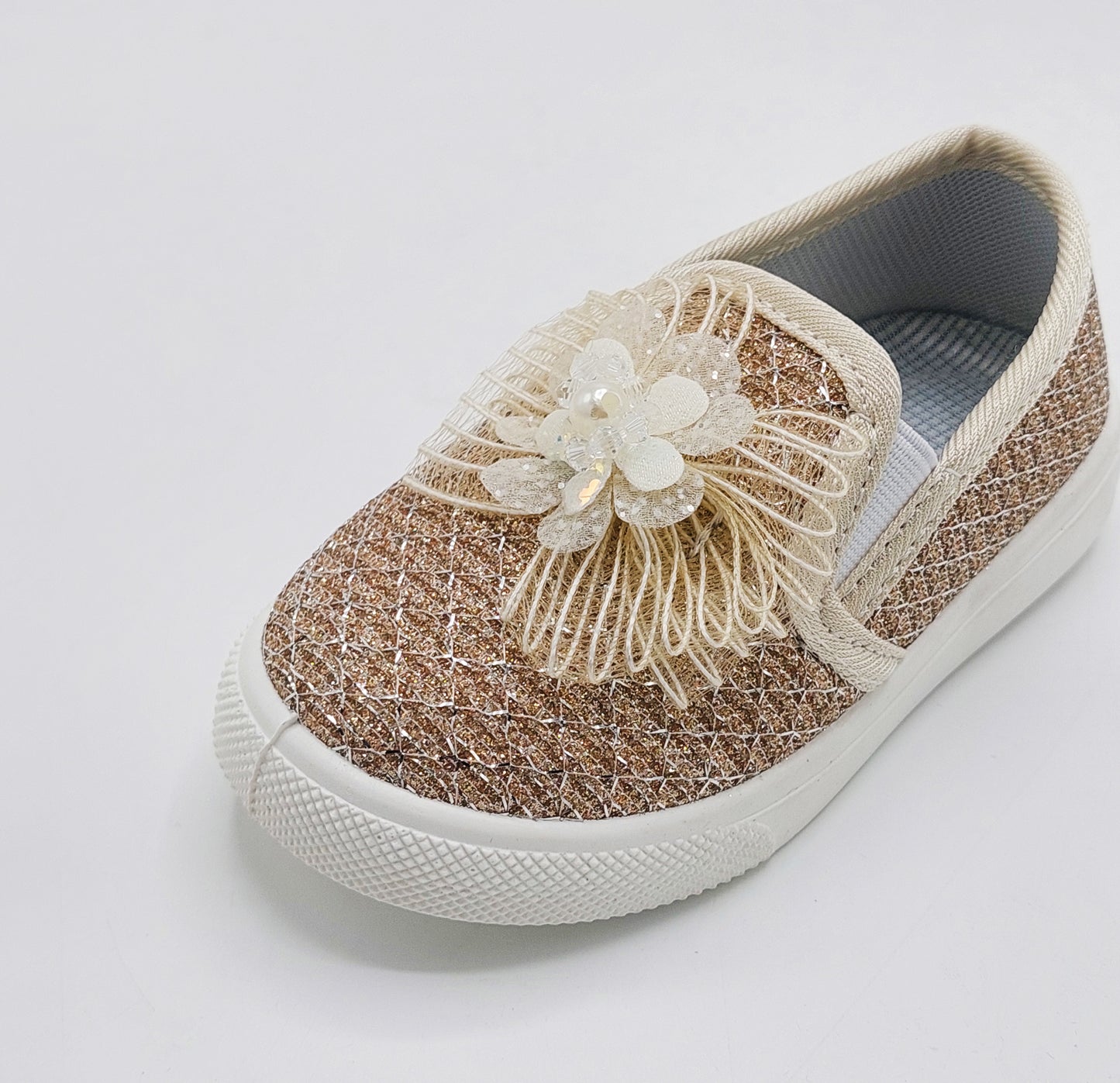 Beautiful Design Fancy Look Canvas Shoes for Kids Girls - 007 (Beige)