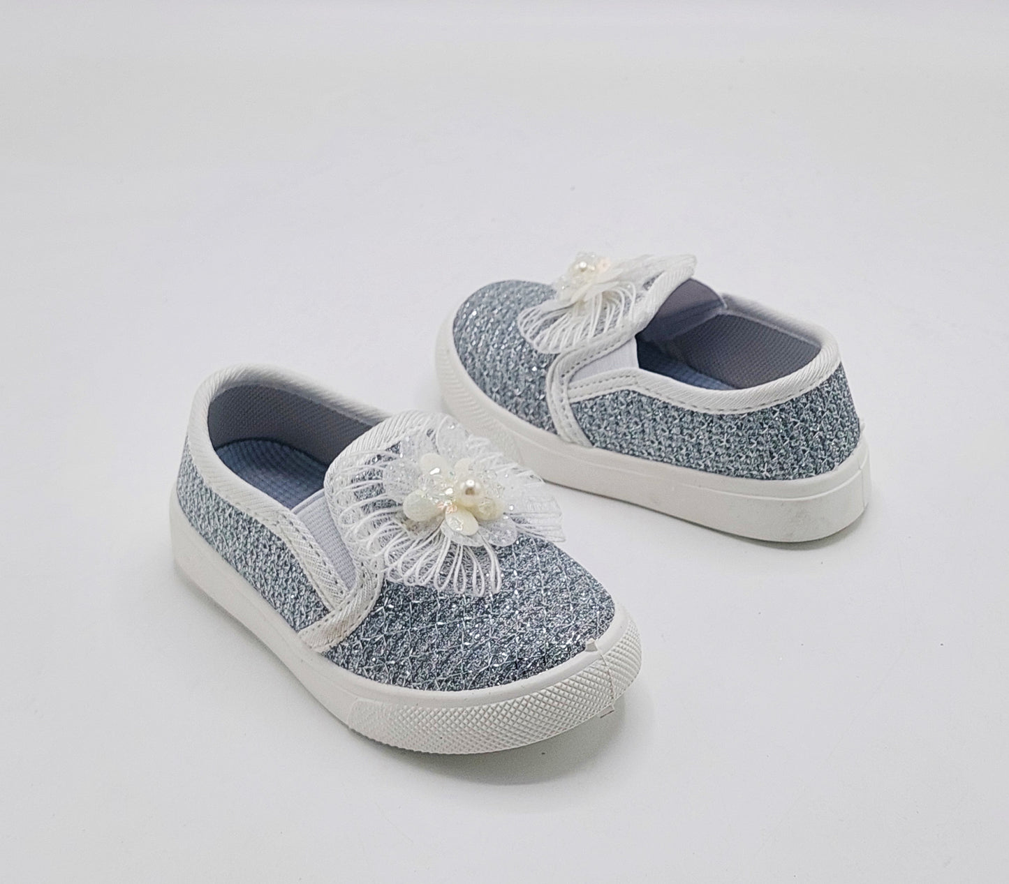 Beautiful Design Fancy Look Canvas Shoes for Kids Girls - 007 (Silver)