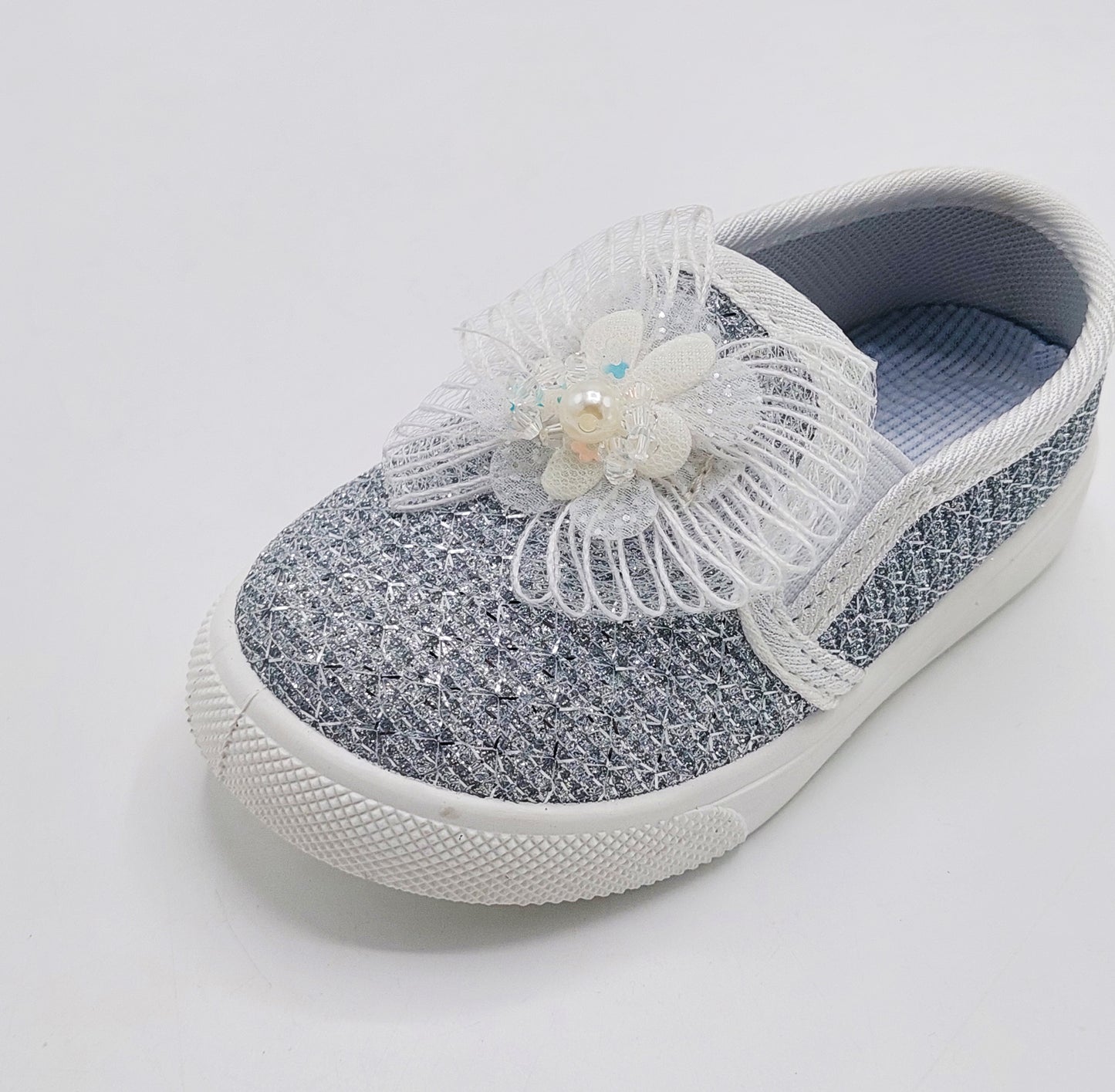 Beautiful Design Fancy Look Canvas Shoes for Kids Girls - 007 (Silver)