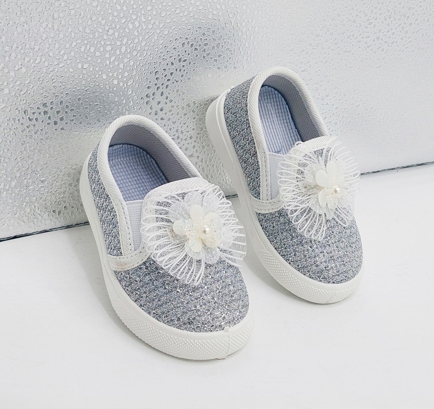 Beautiful Design Fancy Look Canvas Shoes for Kids Girls - 007 (Silver)