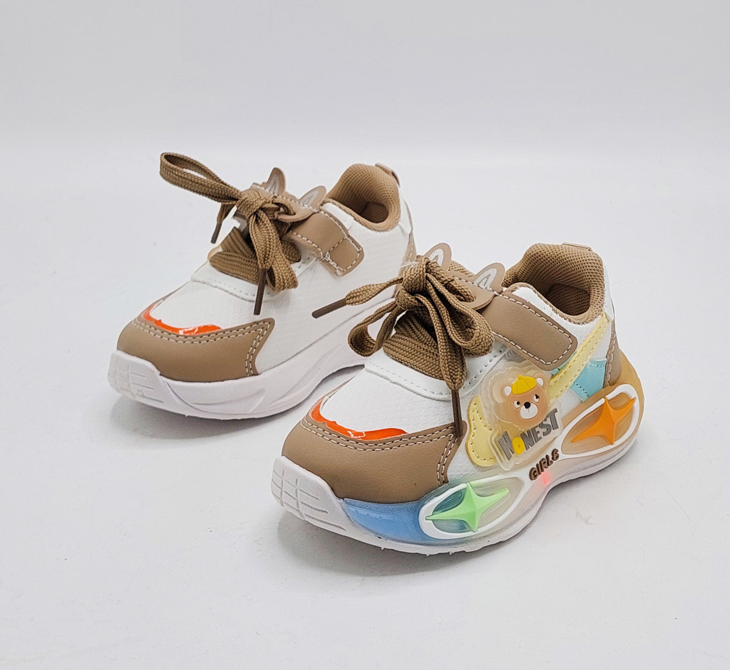 Lights in Sole Soft Sole Cute Design Shoes for Kids - YC102 (Brown)