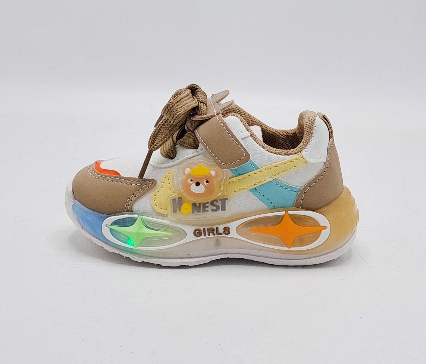Lights in Sole Soft Sole Cute Design Shoes for Kids - YC102 (Brown)