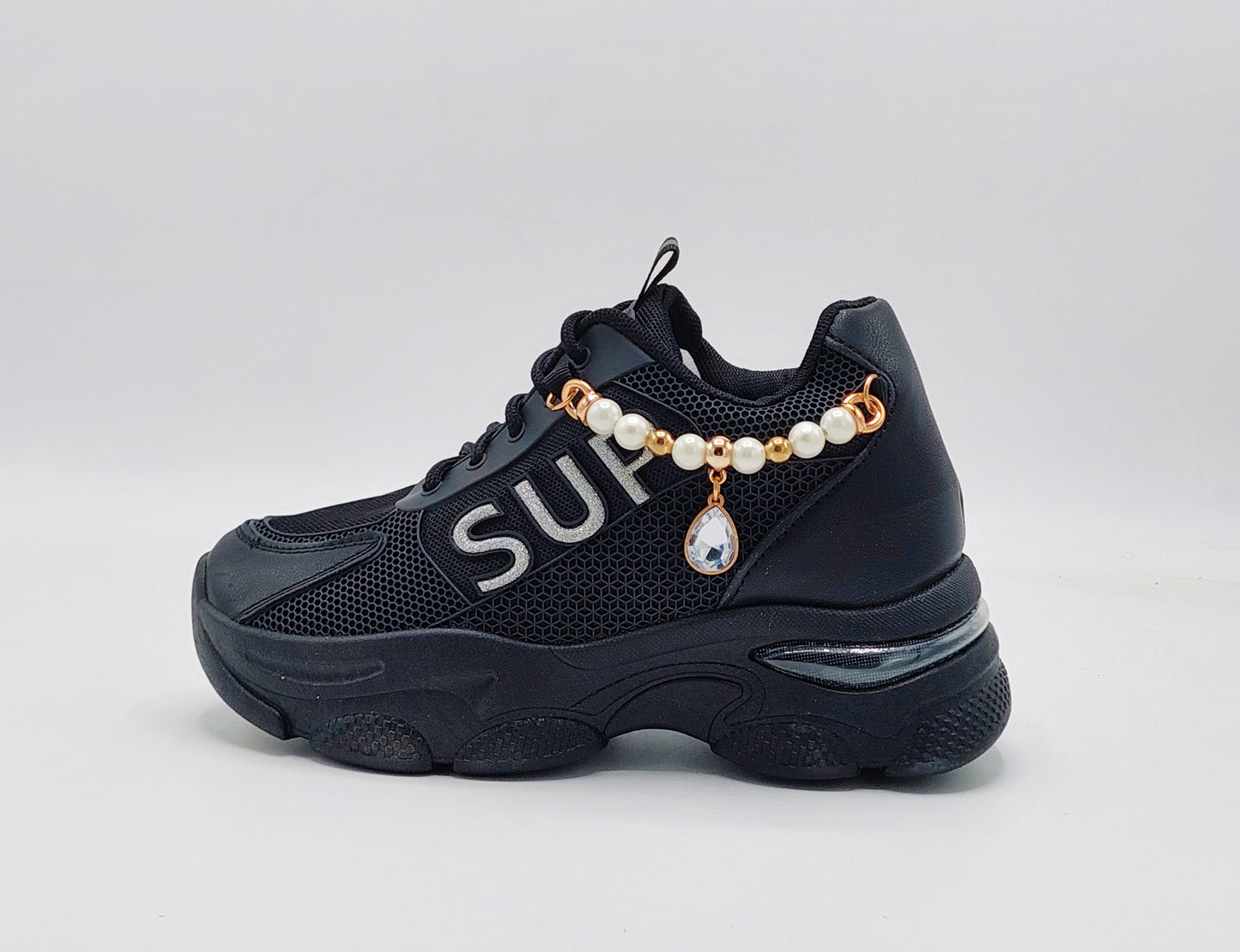 Women's Thick Sole Trendy Look Sneakers - 2025 (Black)