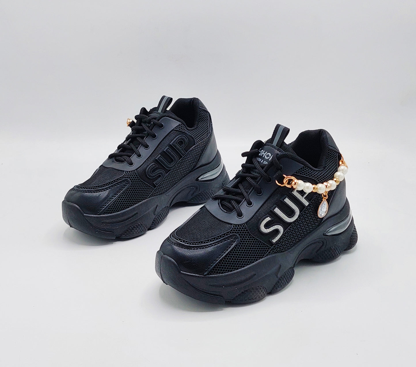 Women's Thick Sole Trendy Look Sneakers - 2025 (Black)