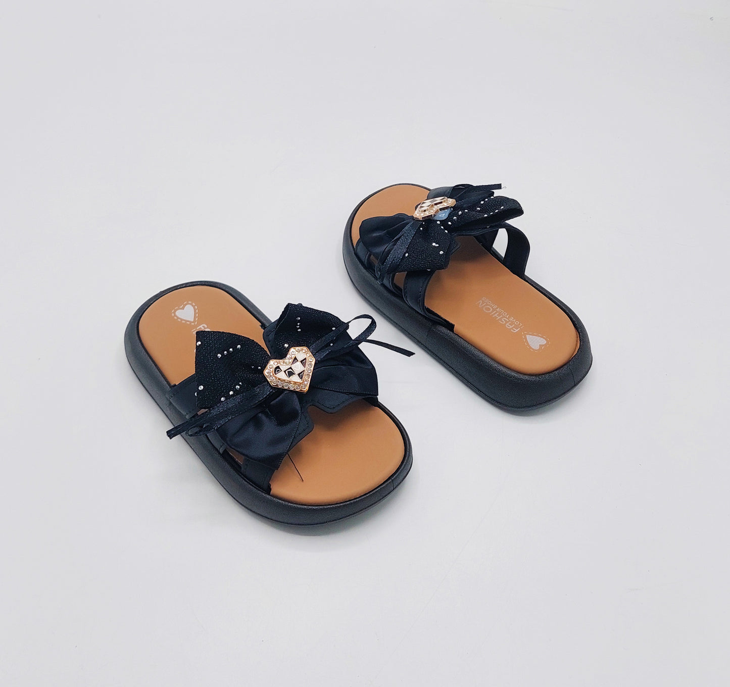 Trendy Looking Bow Slippers With Heart Buckle For Girls - BX12