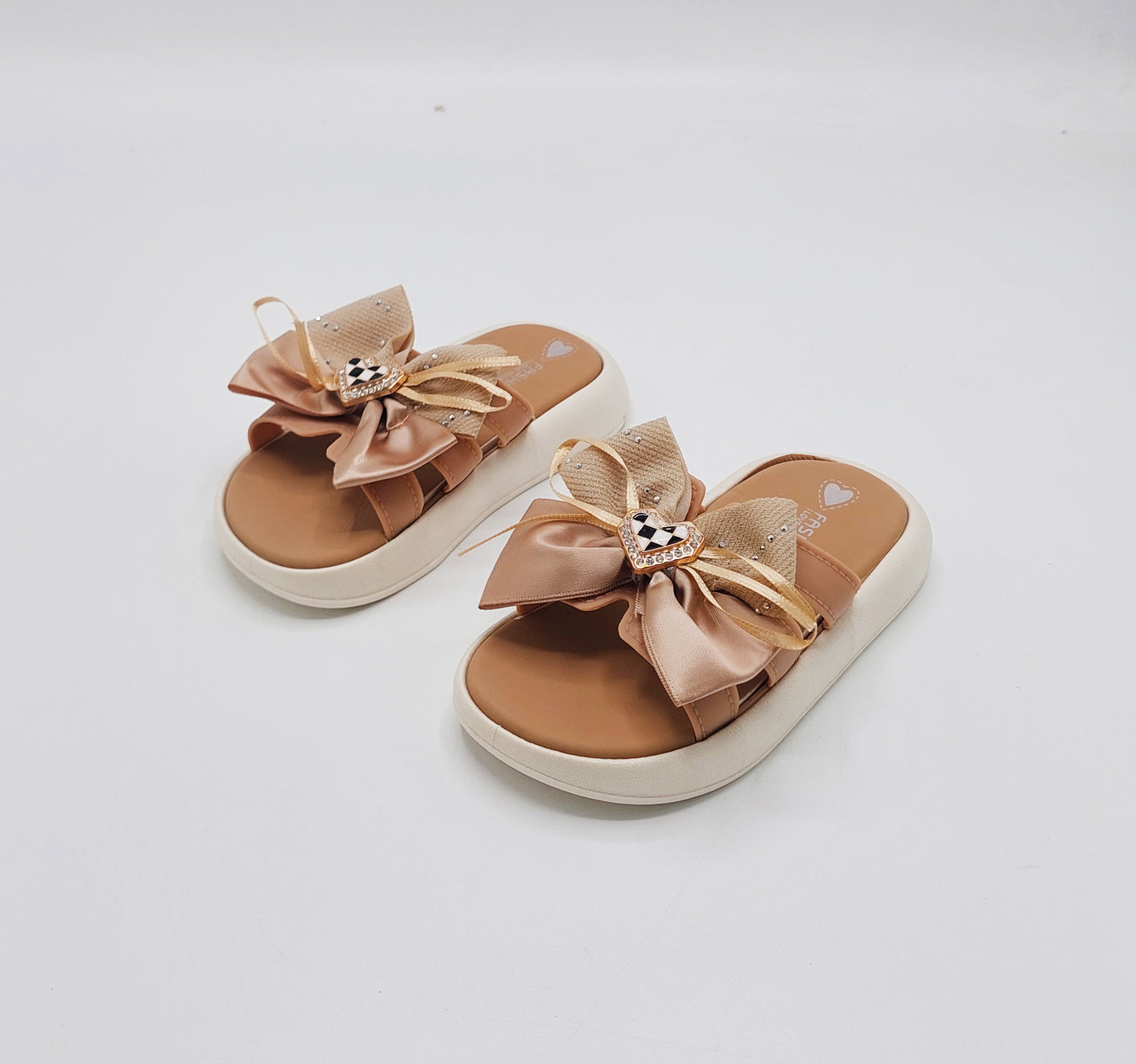Trendy Looking Bow Slippers With Heart Buckle For Girls - BX12