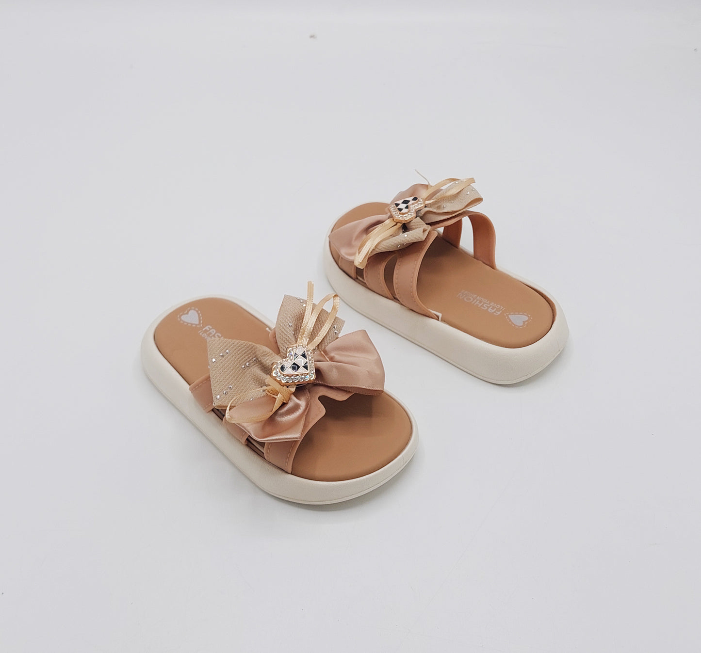 Trendy Looking Bow Slippers With Heart Buckle For Girls - BX12