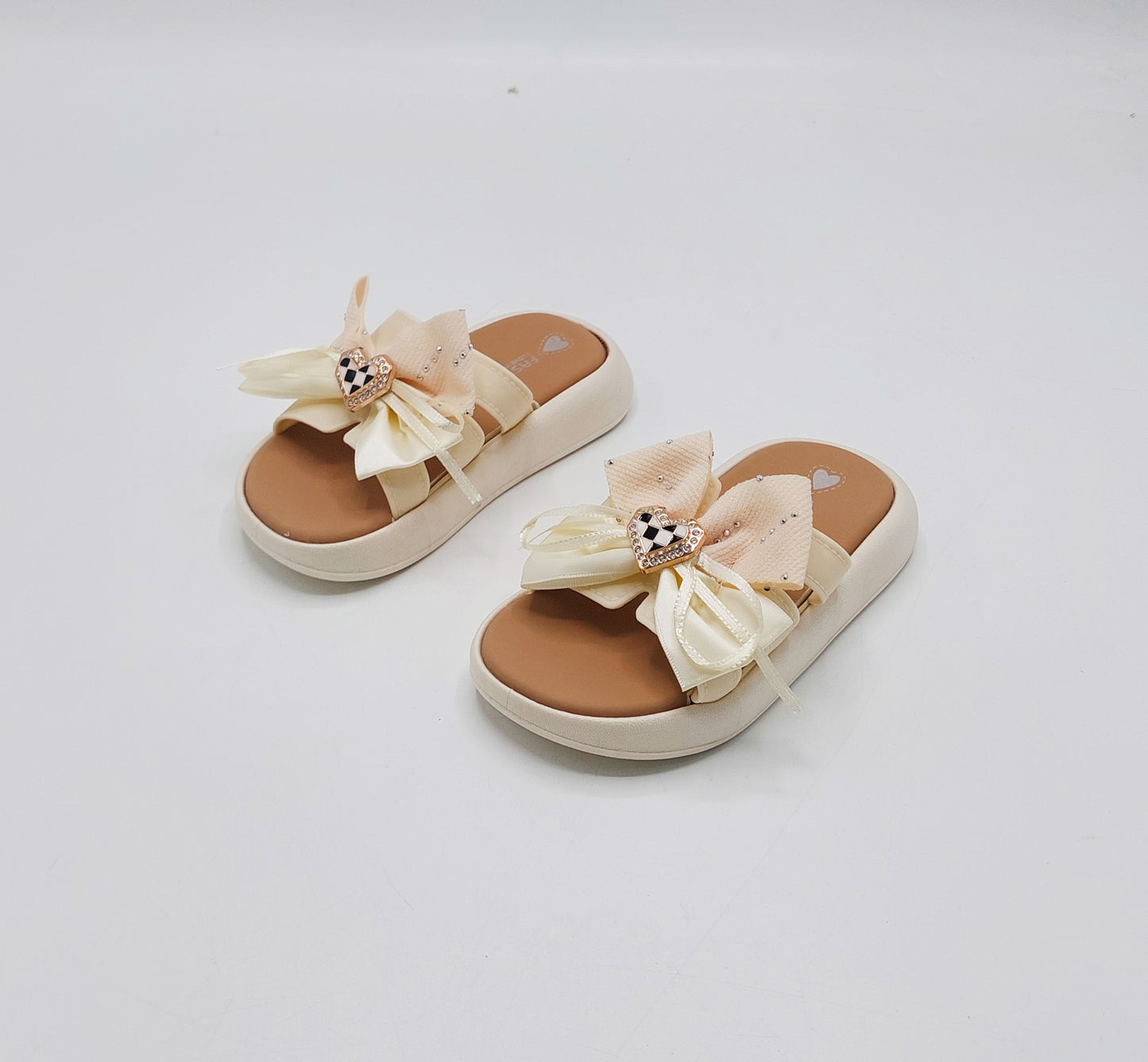 Trendy Looking Bow Slippers With Heart Buckle For Girls - BX12