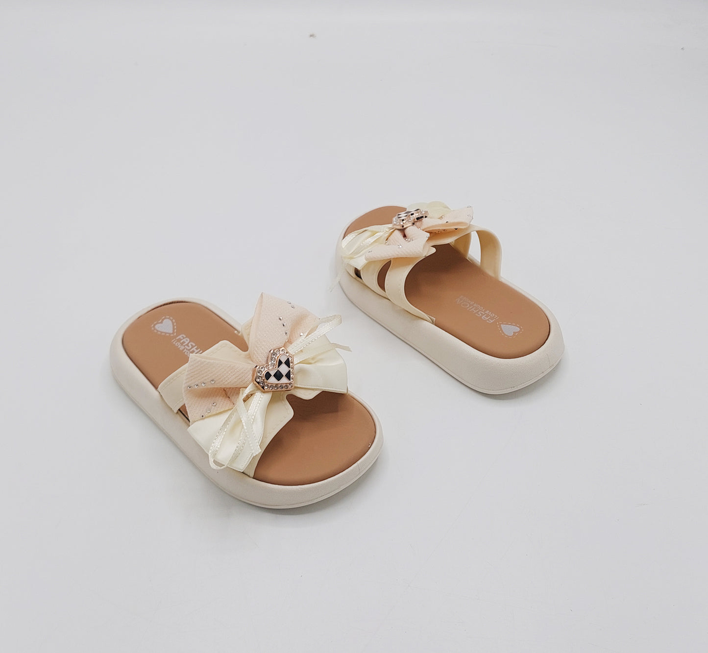 Trendy Looking Bow Slippers With Heart Buckle For Girls - BX12