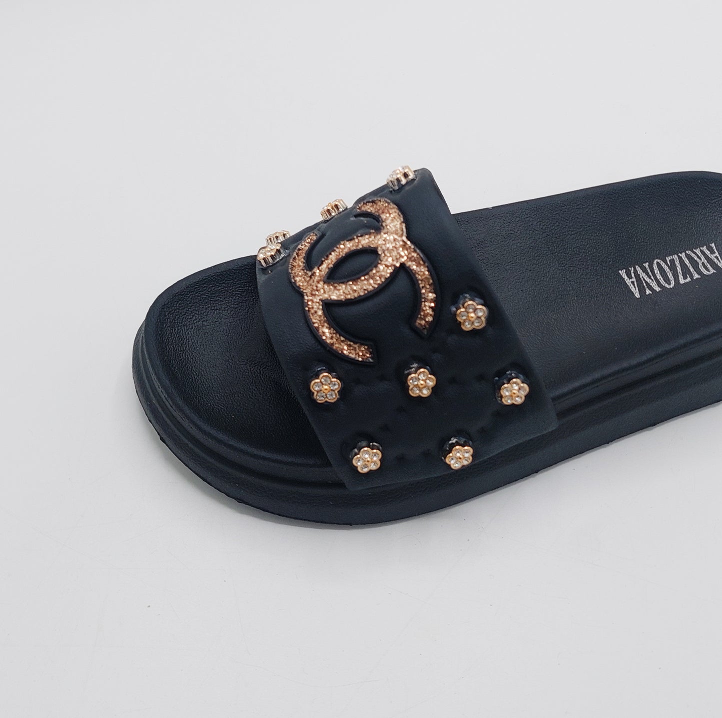 Thick Sole Sliders for Girls - BWS (Black)