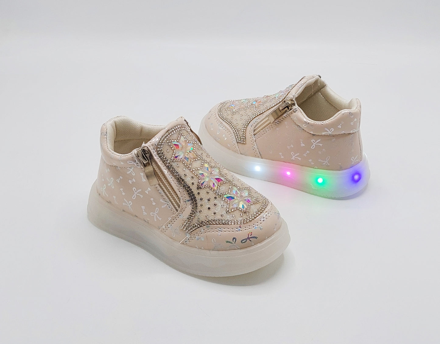 Lights in Sole Fancy Design Sneakers for Kids Girls - MTX201 (Beige)