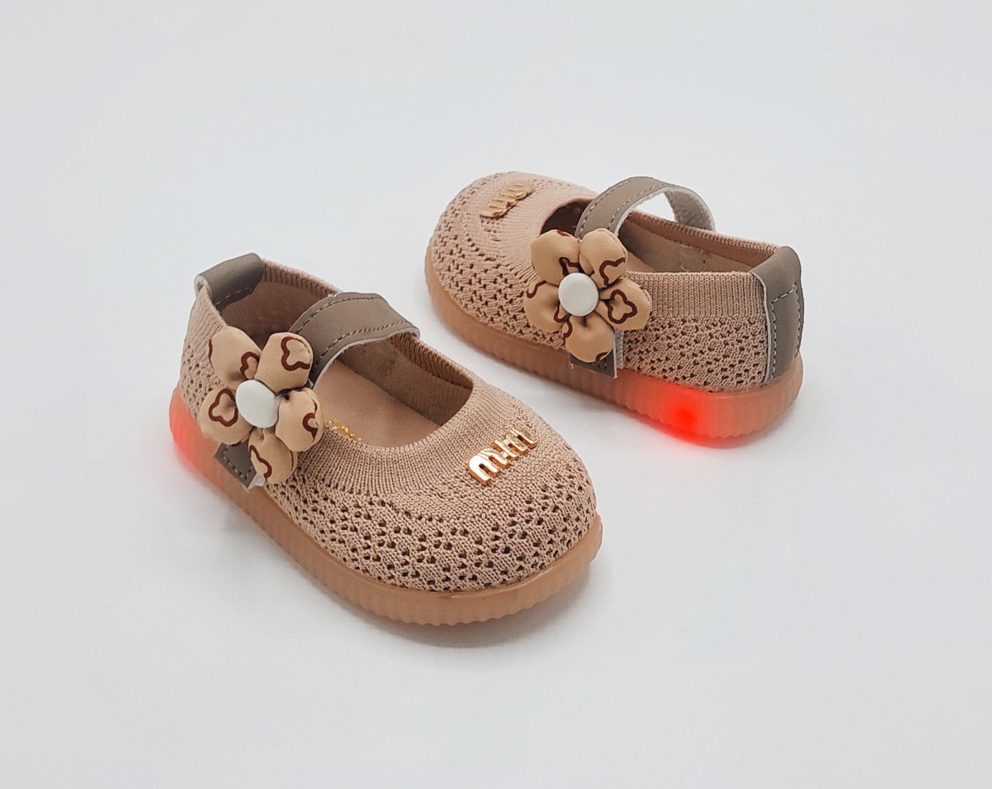 Lights in Sole Soft Sole Fancy Pumps for Kids - A90 (Brown)