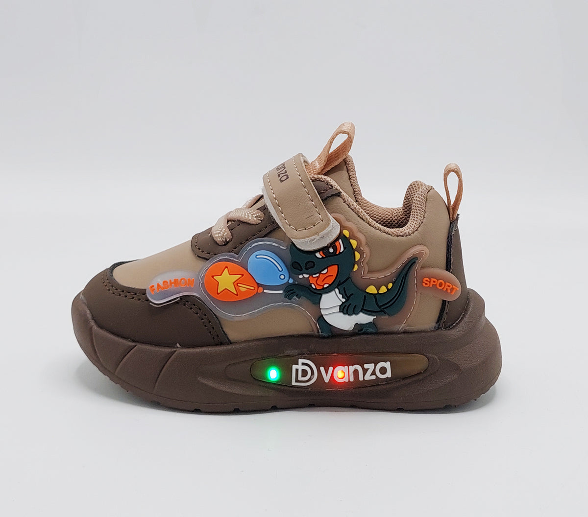 Lights in Sole Dino theme Shoes for Kids - DVM3 (Brown)
