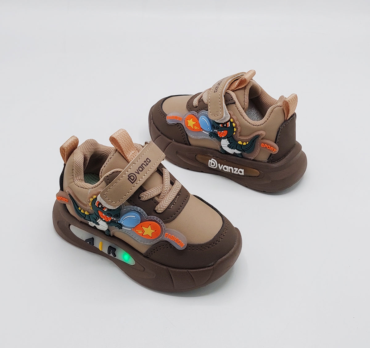Lights in Sole Dino theme Shoes for Kids - DVM3 (Brown)