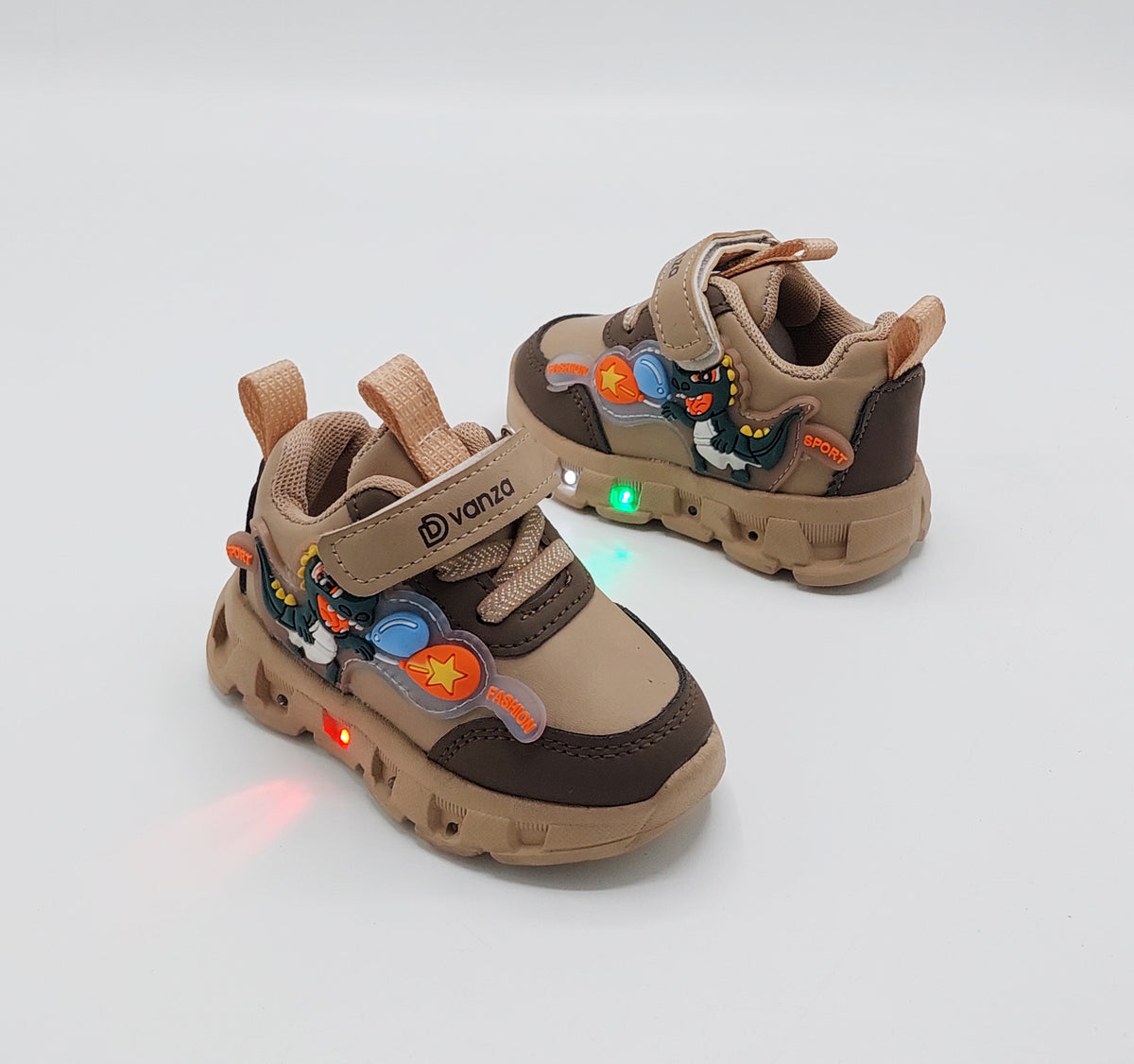 Lights in Sole Dino theme Shoes for Kids - DVM3 (Brown)