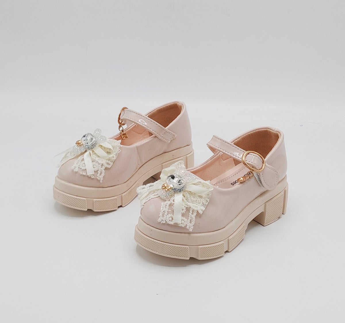 Girl's Beautiful Design Heels Pumps for Kids - PU1 (Beige)