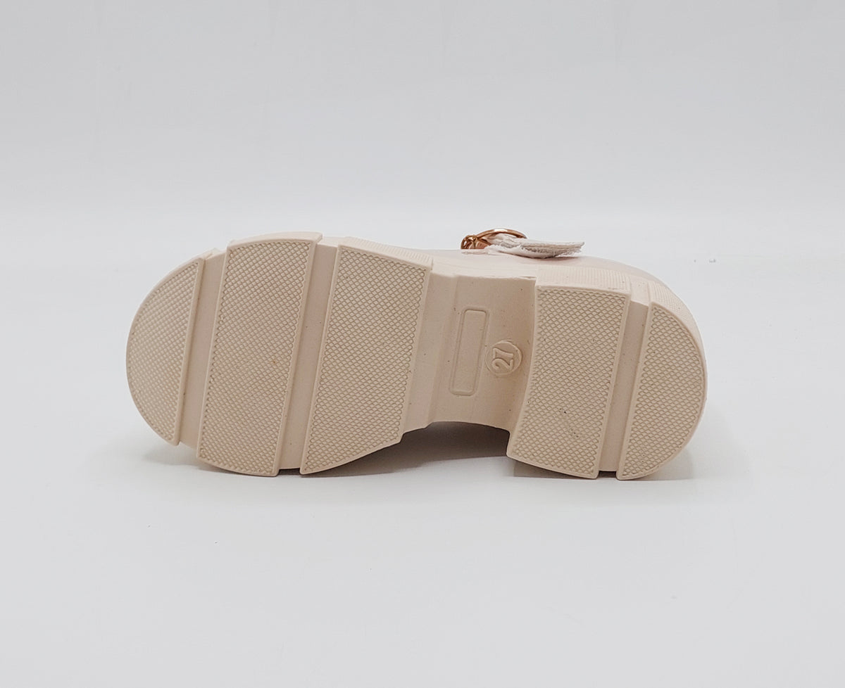 Girl's Beautiful Design Heels Pumps for Kids - PU1 (Beige)