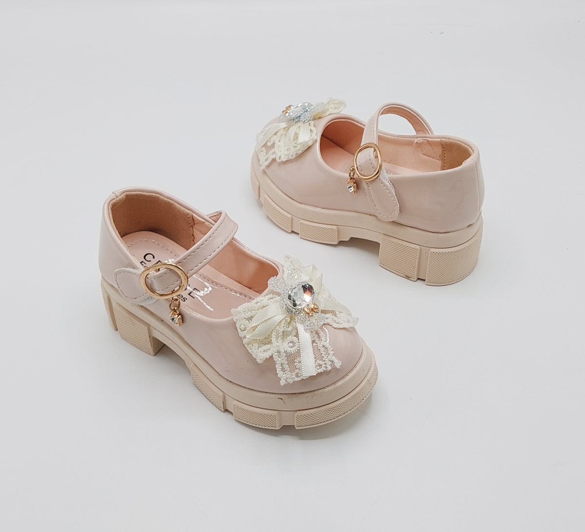 Girl's Beautiful Design Heels Pumps for Kids - PU1 (Beige)