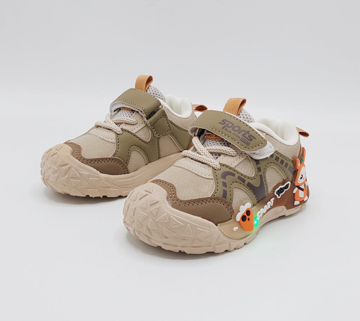 Lights in Sole Cute Design Sneakers for Kids - BG07 (Khaki)