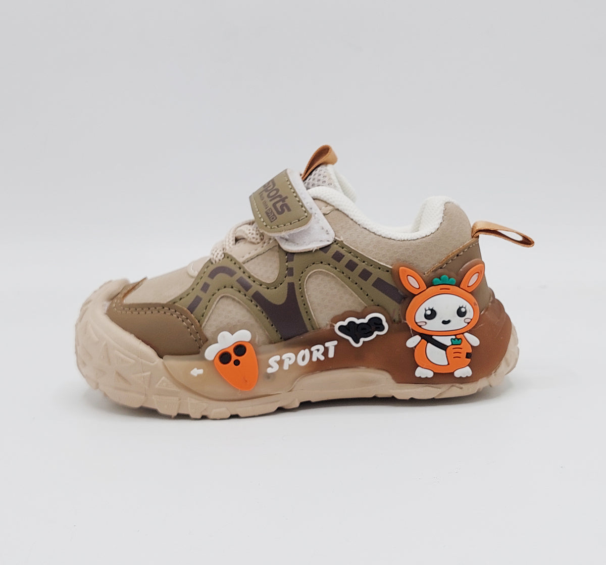 Lights in Sole Cute Design Sneakers for Kids - BG07 (Khaki)