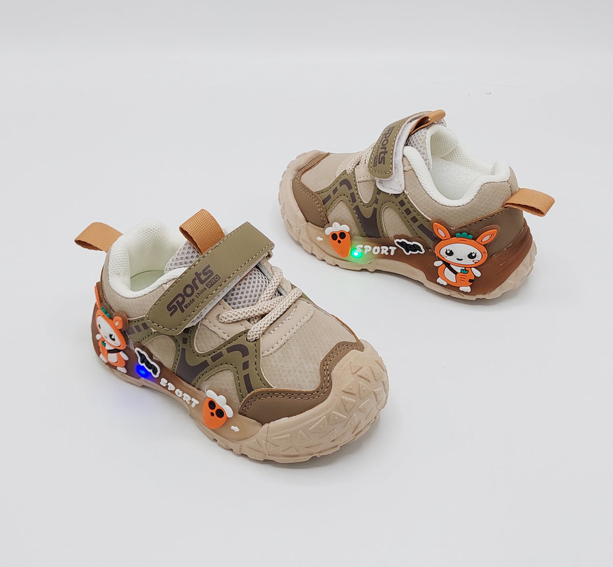 Lights in Sole Cute Design Sneakers for Kids - BG07 (Khaki)