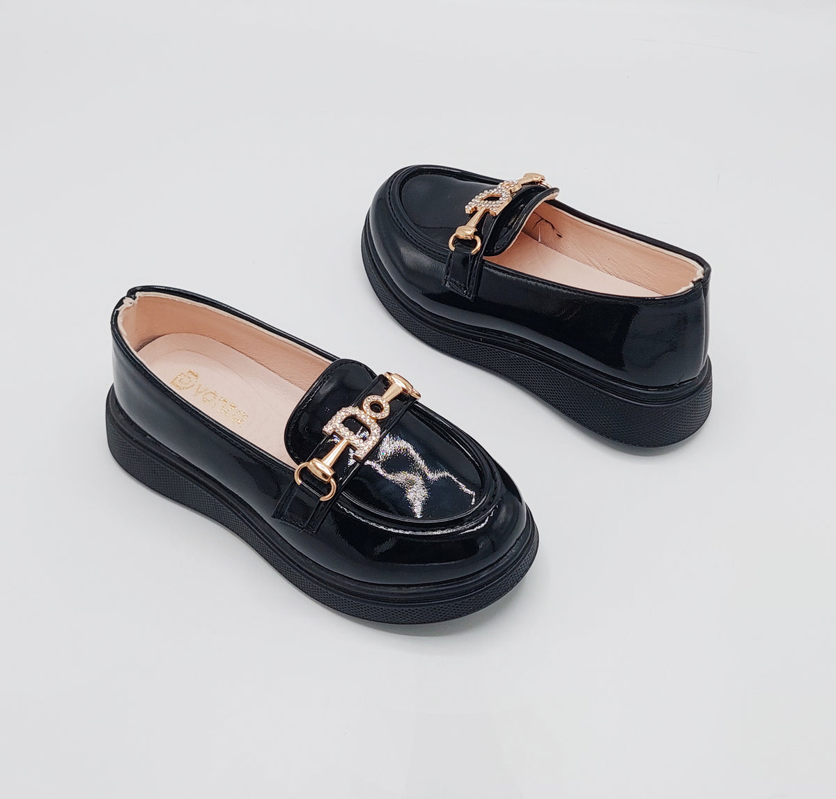 Beautiful Design Glossy Look Loafers for Kids Girls - YK8 (Black)