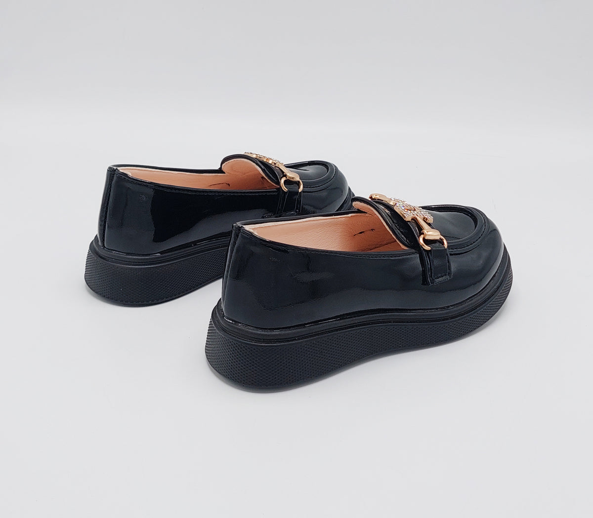 Beautiful Design Glossy Look Loafers for Kids Girls - YK8 (Black)