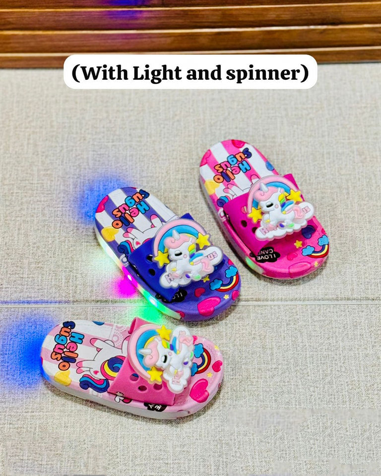 Lights in Sole Unicorn Theme Slippers with Spinner for Kids Girls - VK1