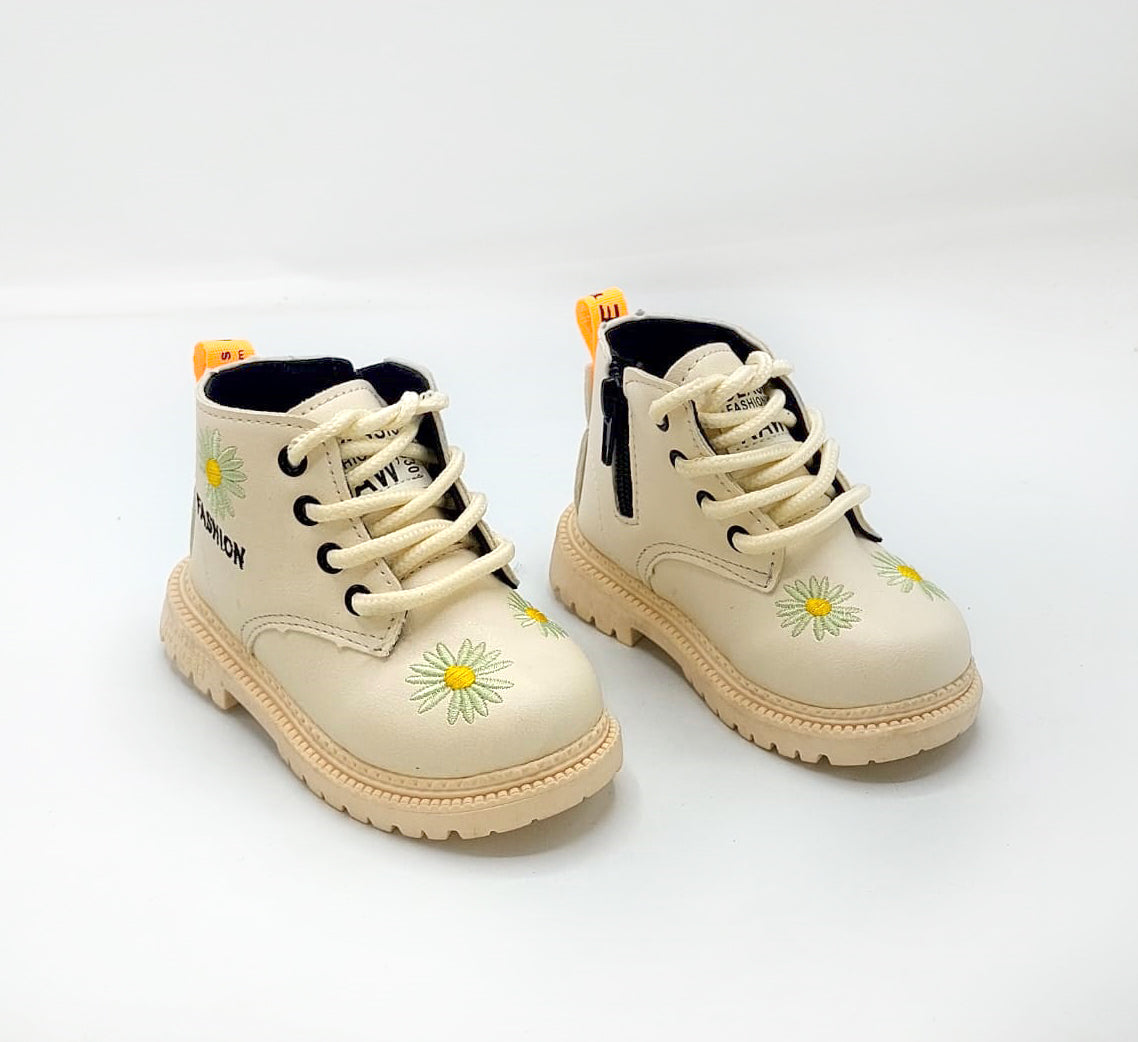 Beautiful Flower Printed Soft Sole Long Shoes for Kids Girls - 817