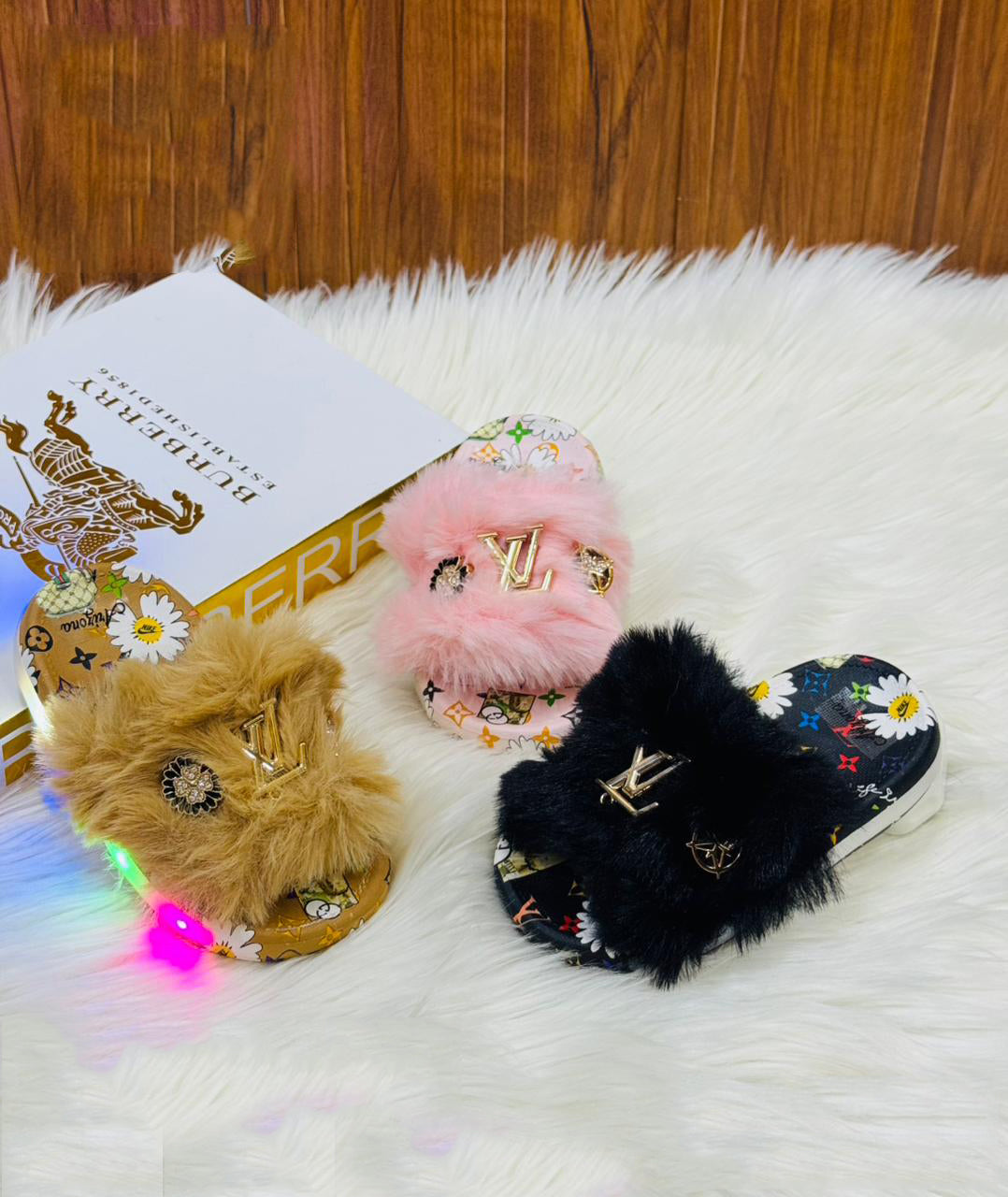 Lights in Sole Soft Comfy Fur Softies Slippers for Kids - BA101