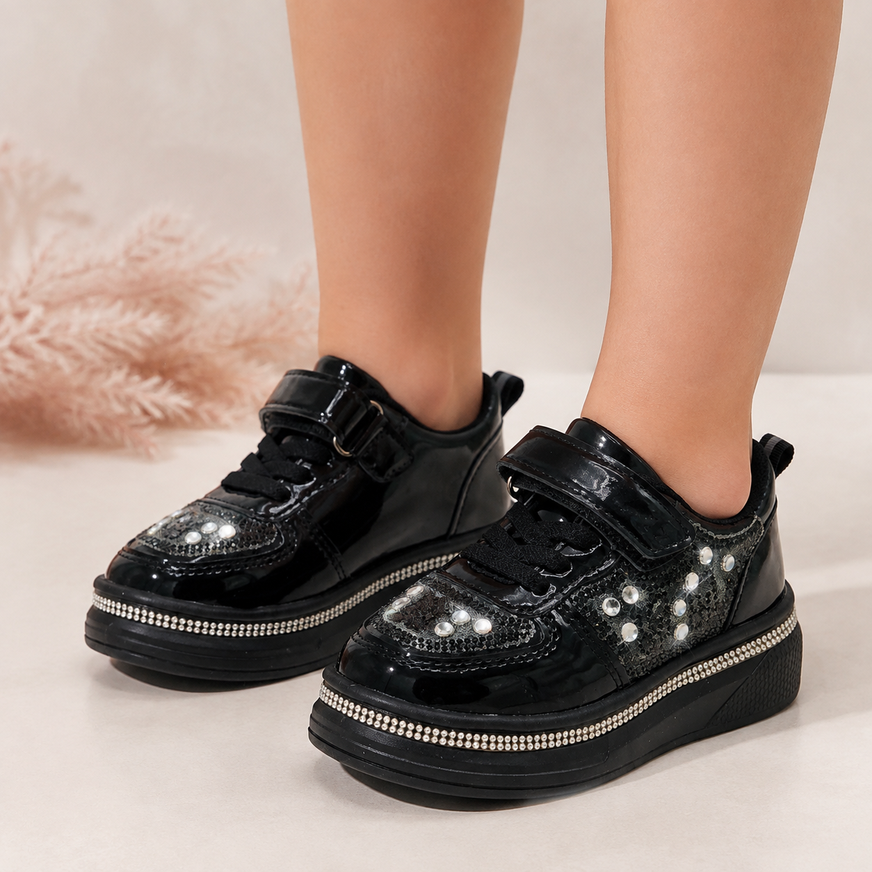 Girls Fancy Look Soft Sneakers for Kids - FMJ217 (Black)