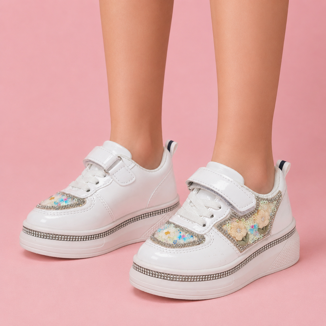 Girls Fancy Look Soft Sneakers for Kids - FMJ215 (White)