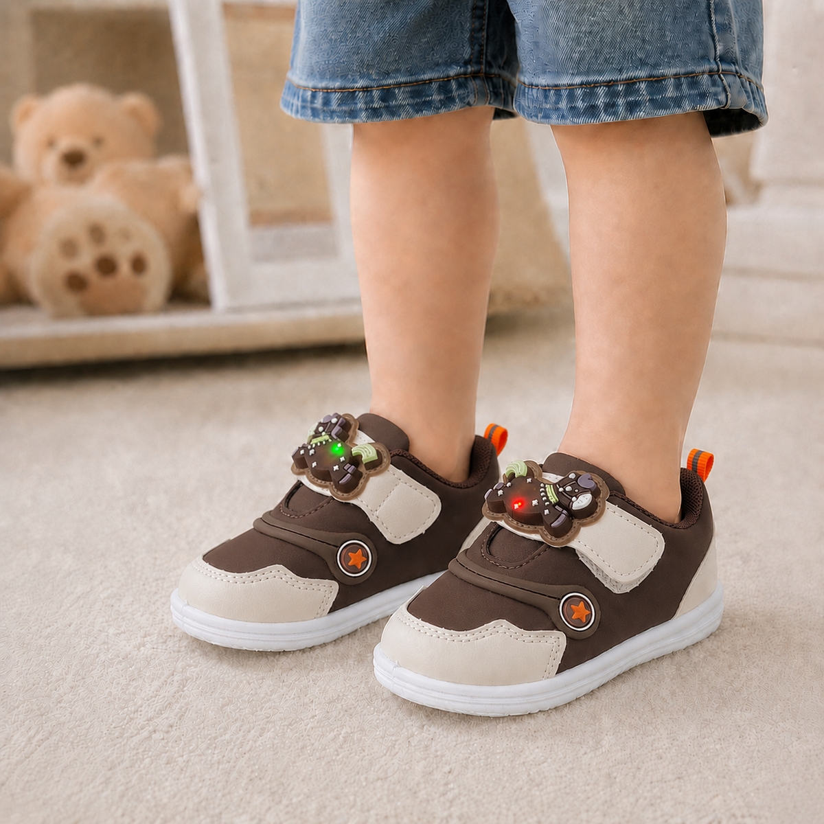 Touch Lights Soft Sole Shoes For Kids - BB1 (Brown)