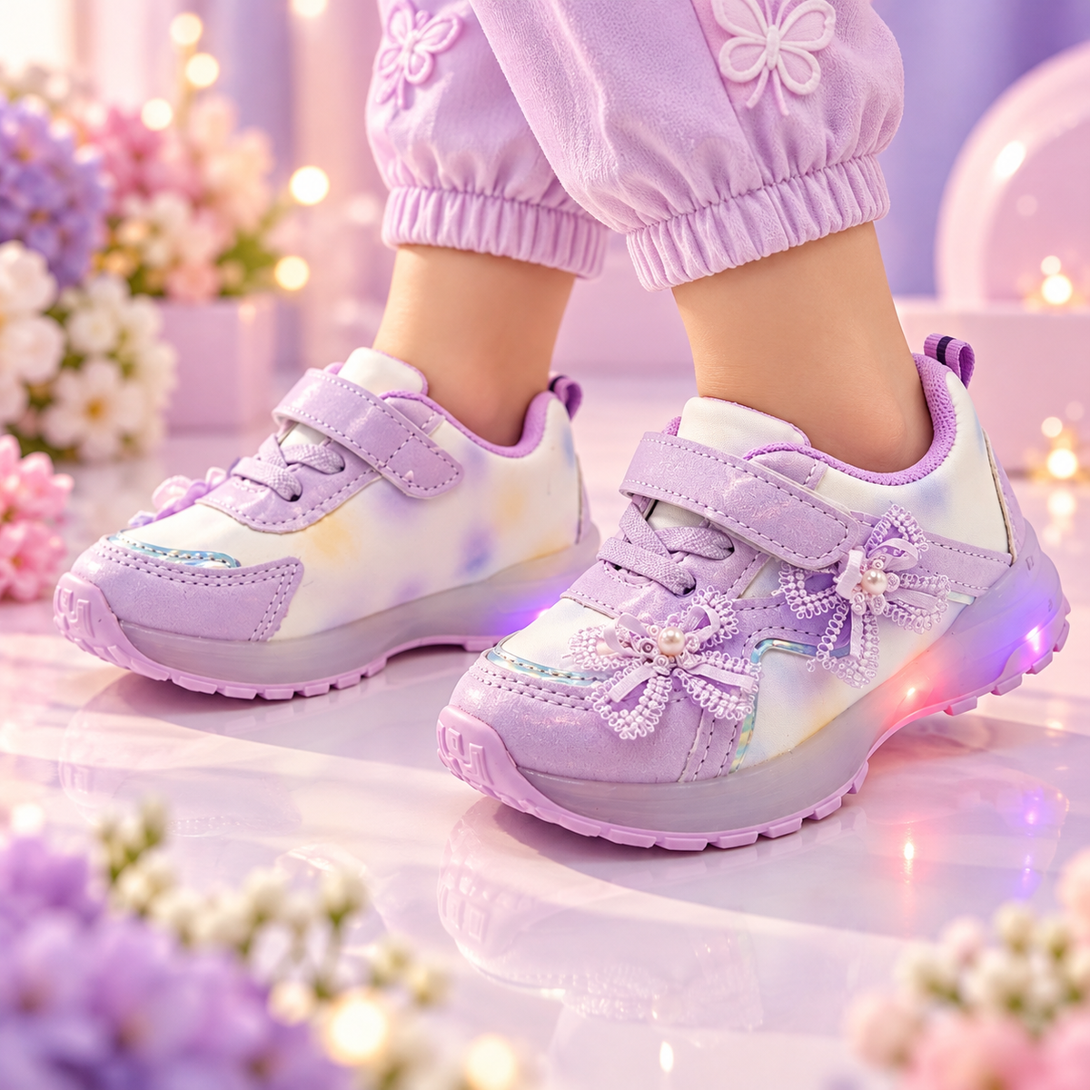 Trendy Looking LED Sole Sneakers For Girls - M13 (Purple)