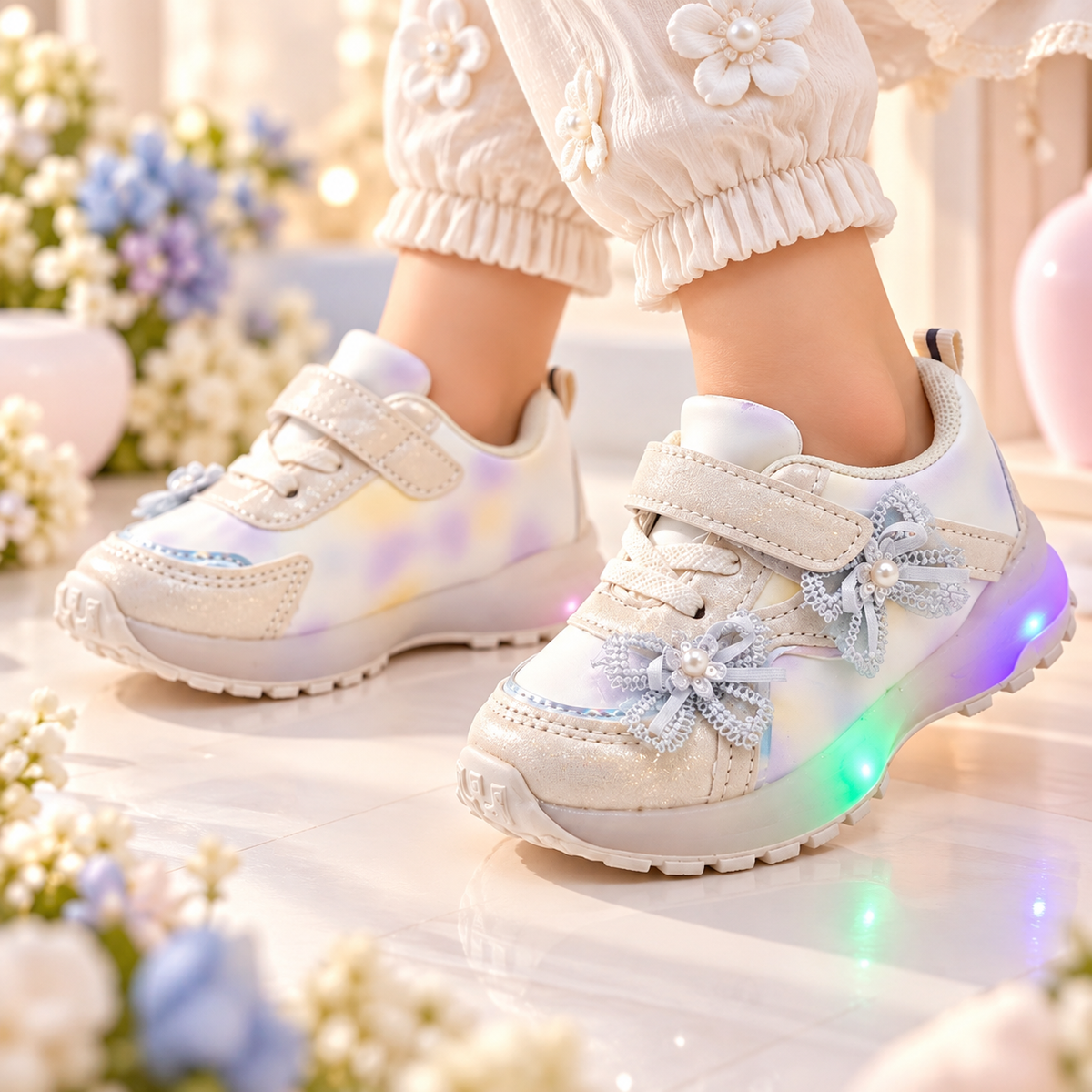 Trendy Looking LED Sole Sneakers For Girls - M13 (Silver)