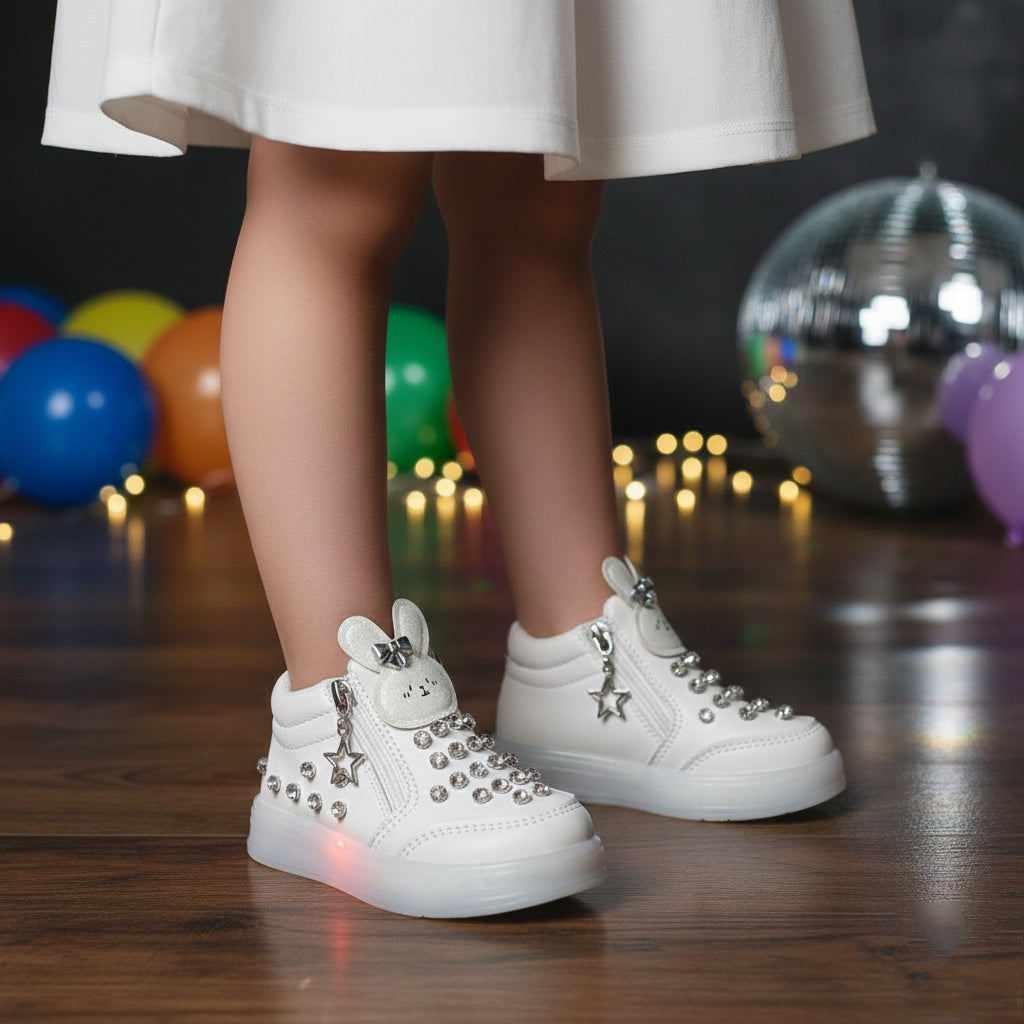Kid's Beautiful Design Fancy Looking Shoes With Lights in Sole For Girls - ABB407