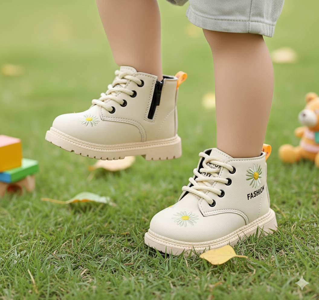 Beautiful Flower Printed Soft Sole Long Shoes for Kids Girls - 817
