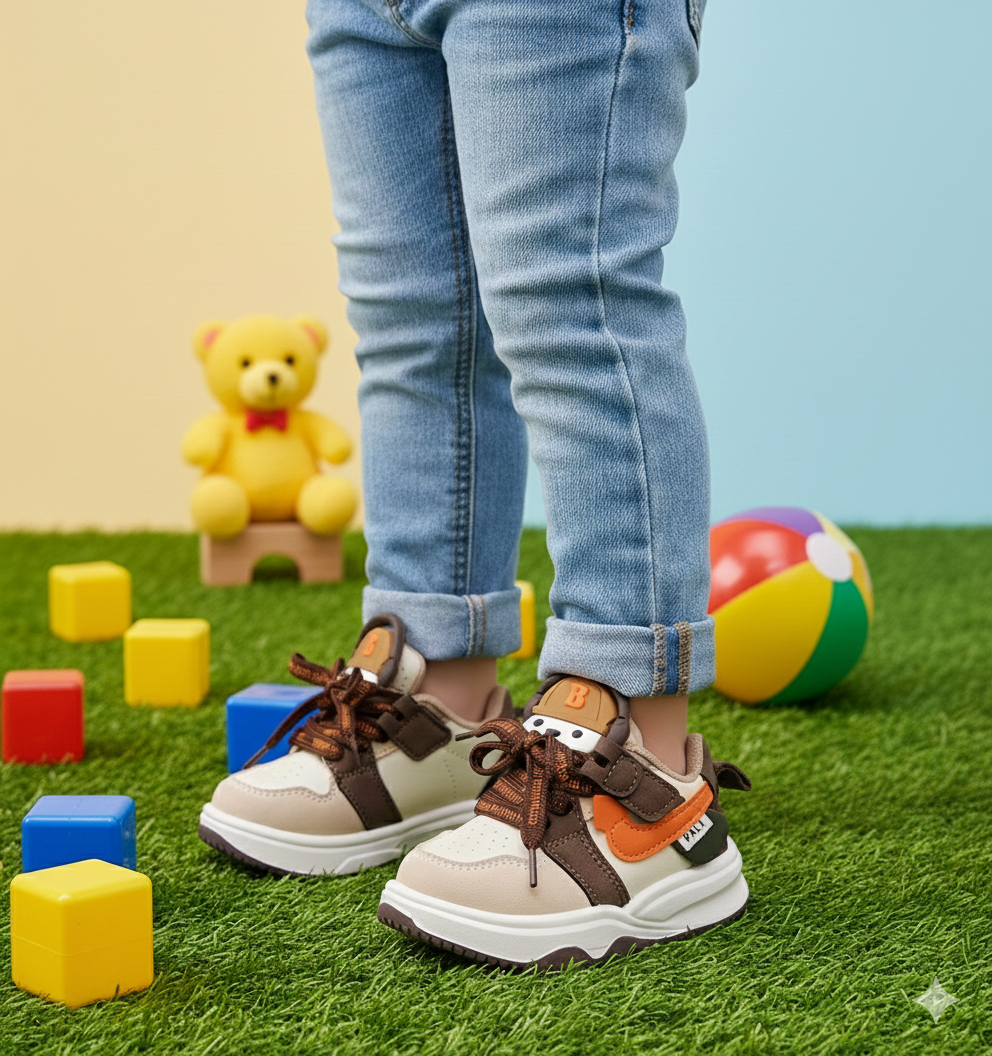 Cute Design Soft Sole Trendy Look Sneakers for Kids - 603M12 (Brown)