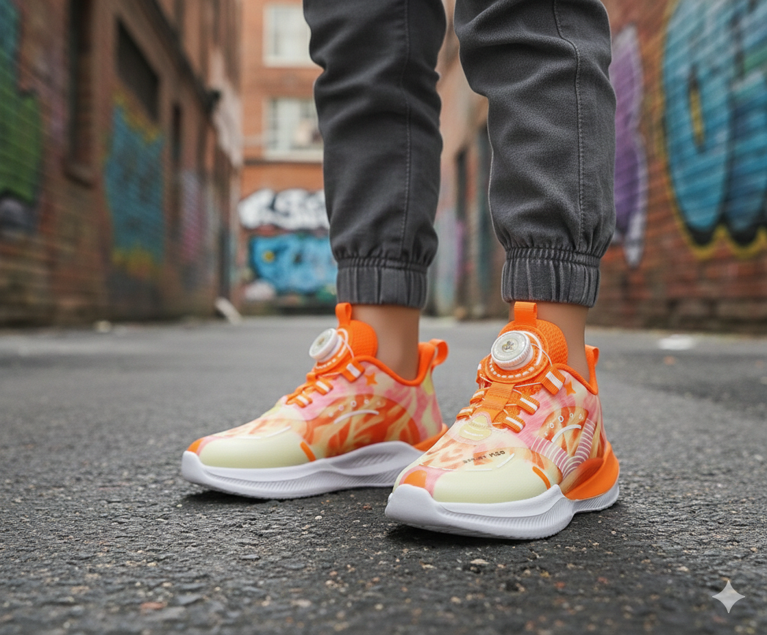 Premium Quality Light-Weight Autolace Sneakers for Kids - W63606 (Orange)