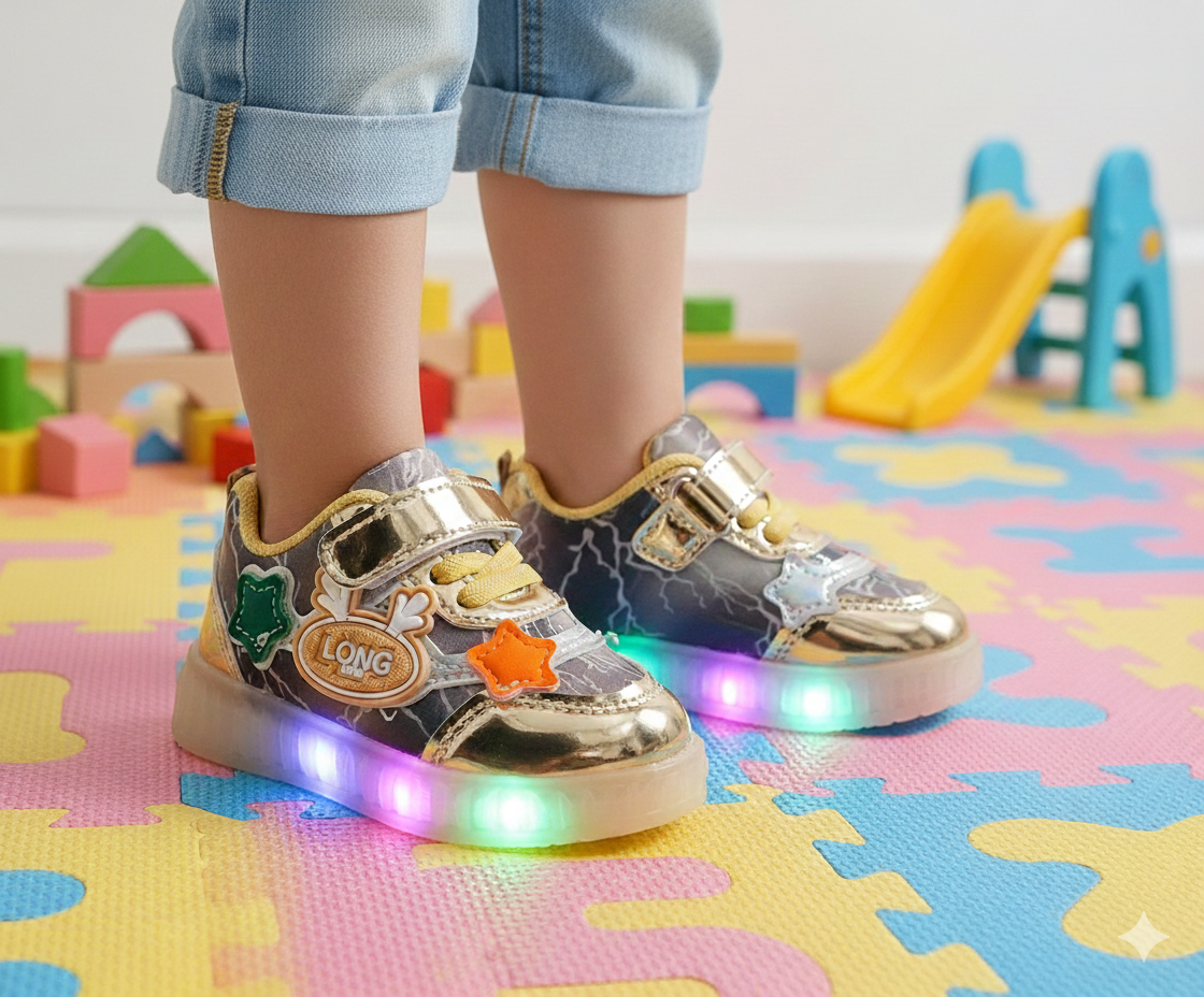 Lights in Sole Soft Sole Shoes for Kids - 2413 (Gold)