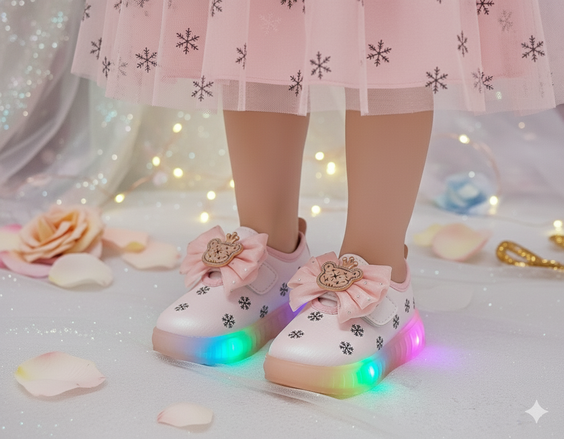 Lights in Sole Beautiful Printed Design Sneakers Shoes for Kids Girls - ABB207