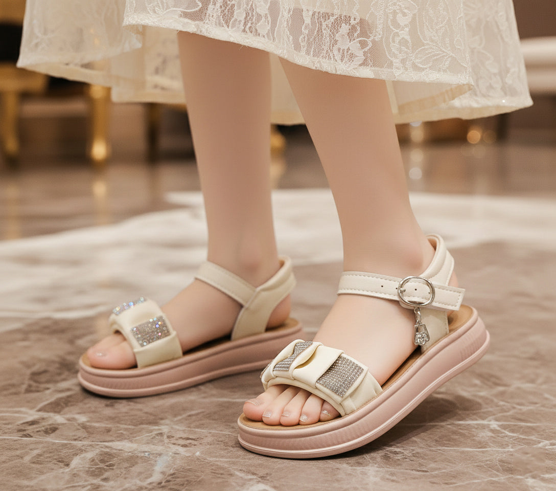 Girl's Beautiful Design Fancy Sandals - RJ09 (Beige)