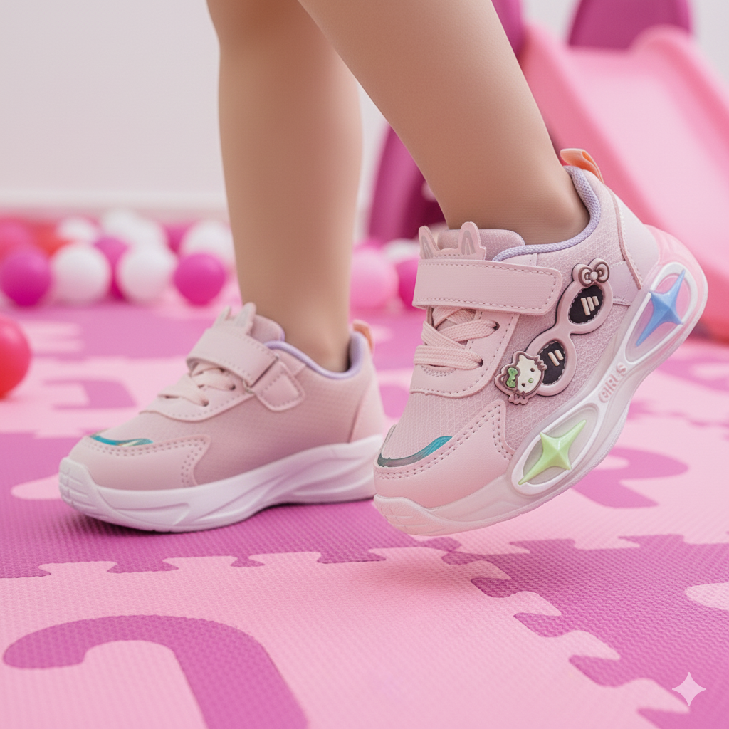 Lights in Sole Soft Sole Cute Design Shoes for Kids - YC101 (Pink)