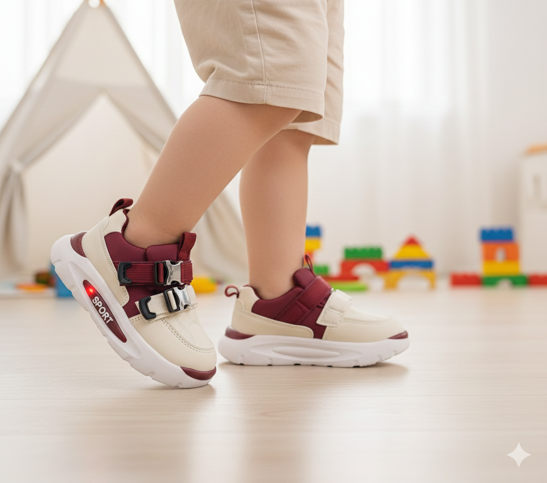 Lights in Sole Trendy Look Sneakers for Kids - LIO11(Mahroon)