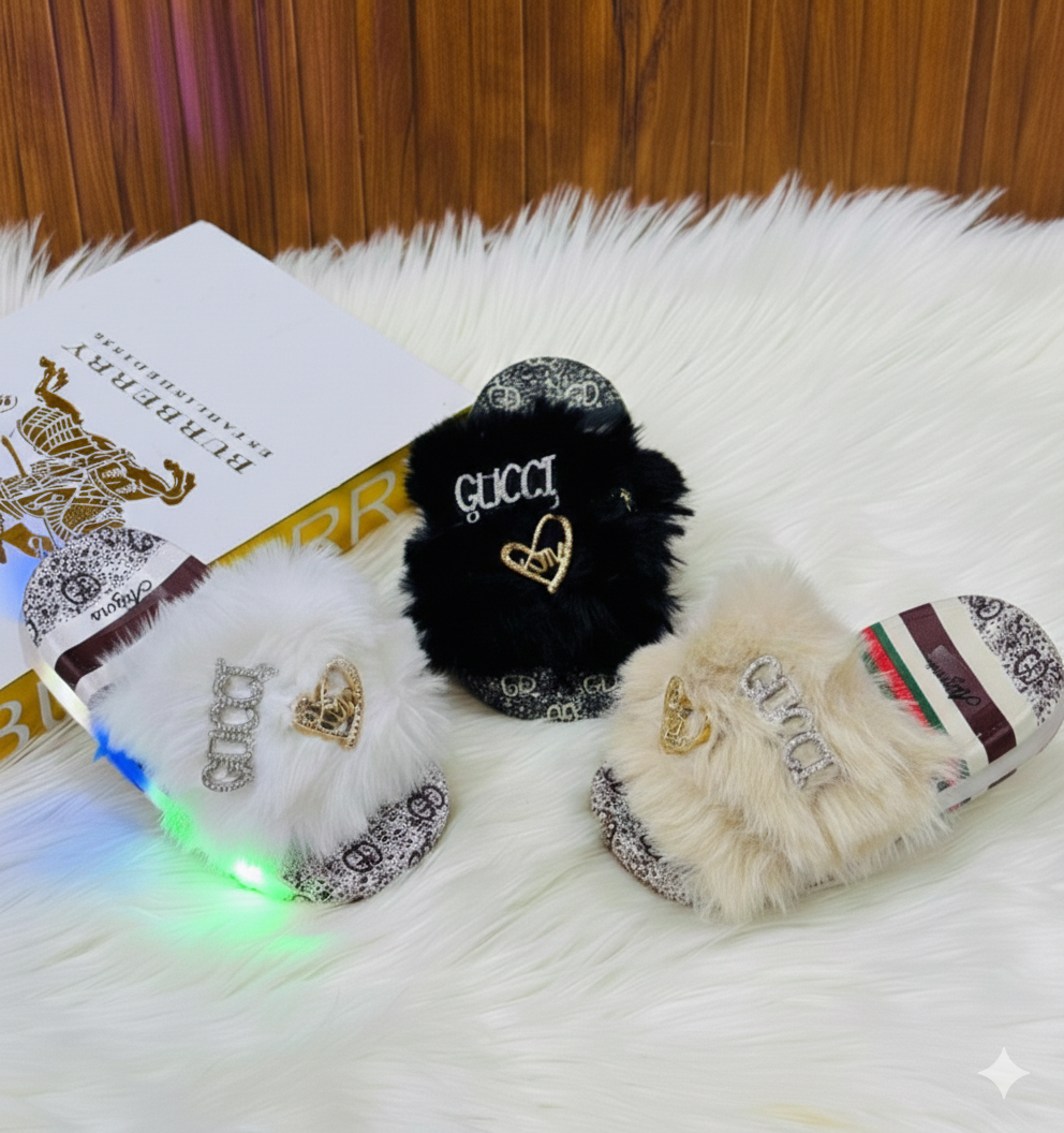 Lights in Sole Soft Comfy Fur Softies Slippers for Kids - BA104