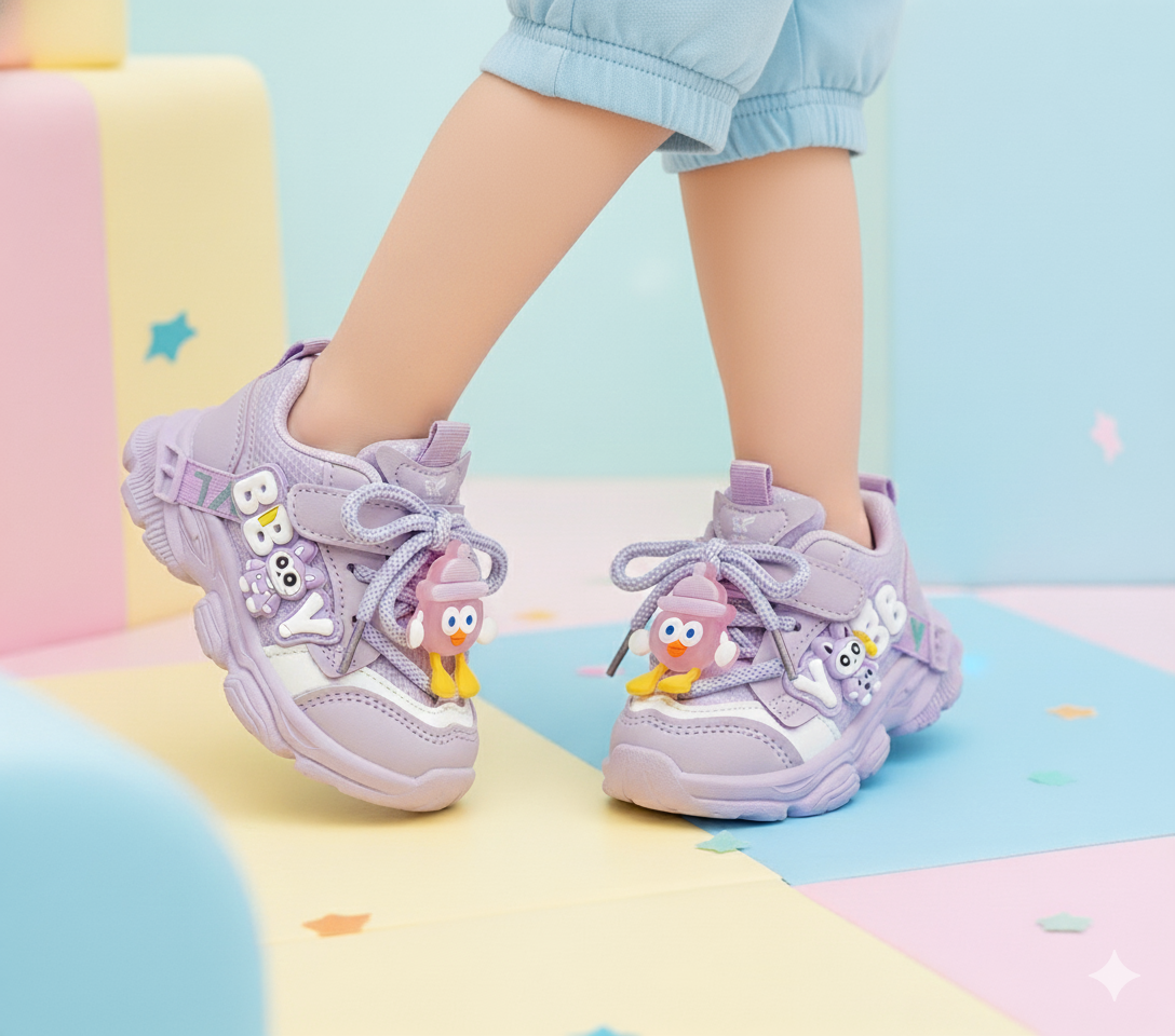 Kids Cute Design Soft Sole Sneakers with Detachable Toy - 680