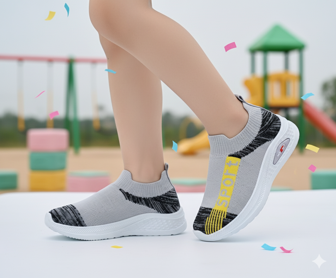 Easy-to-Wear Soft Comfortable Mesh Skechers for Kids - FMX07 (Gray)